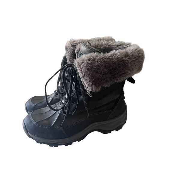 Clarks Mazlyn Arctic Duck Snow Boots Black Leather Insulated Faux Fur Size 7.5 M - Picture 3 of 12